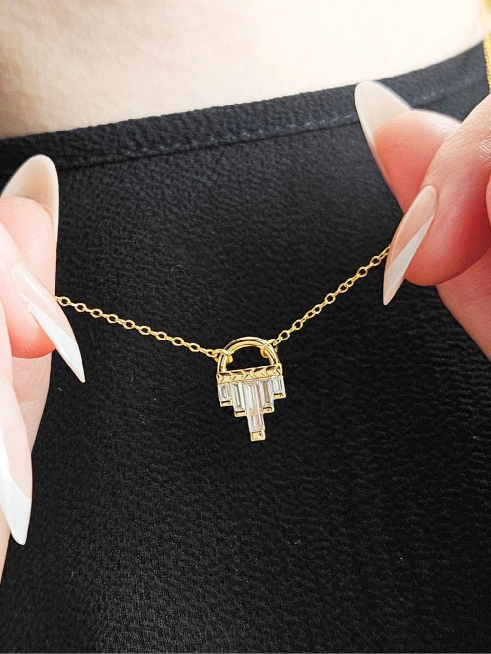 Gold Bar Drop Pendant Necklace - Elegant Women’s Jewelry - Picture 2 of 2